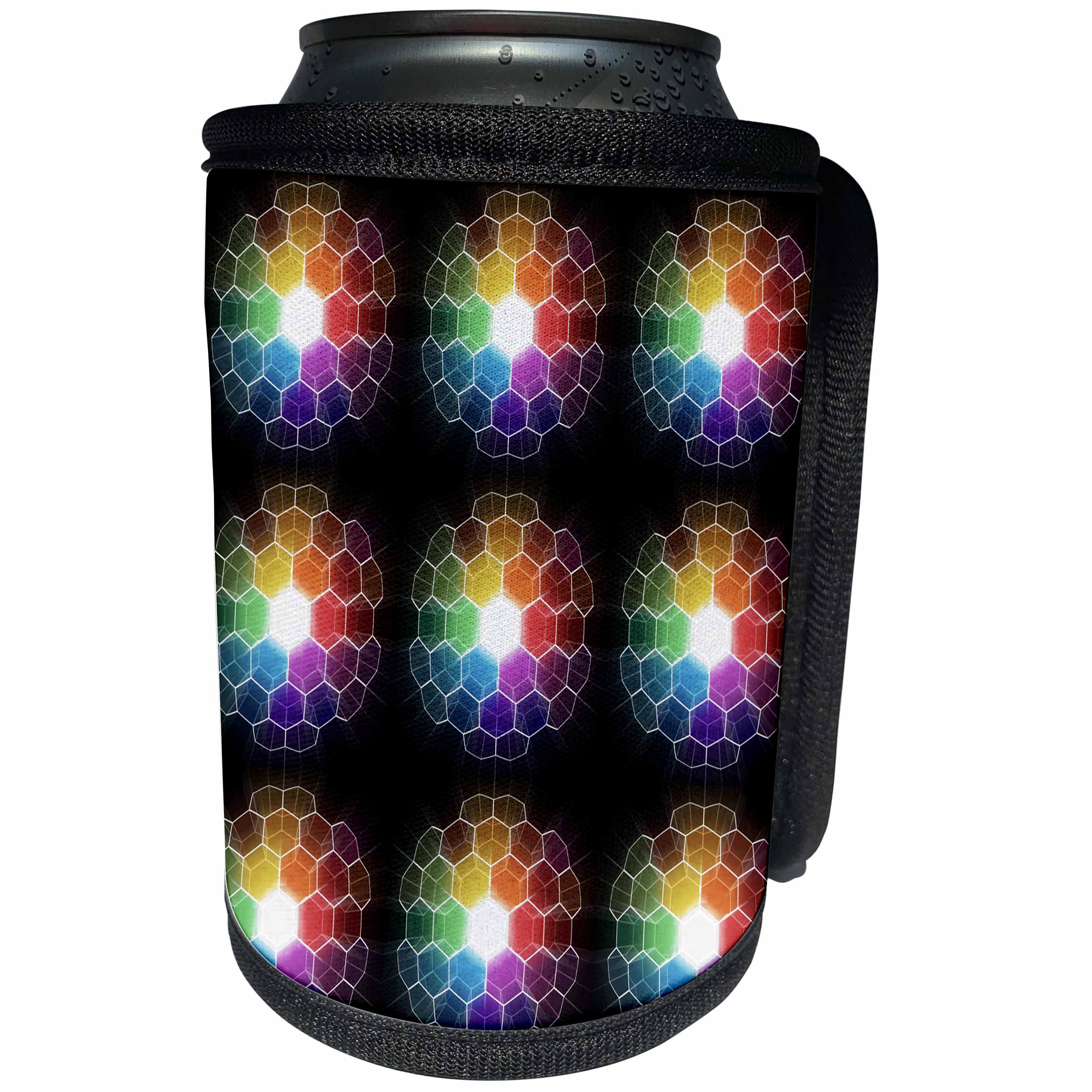 3dRose Perkins Designs Cities And Structures - Honeycomb Spectrum shows stylized burst of light through prism into honeycomb - Can Cooler Bottle Wrap (cc_21927)