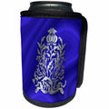 3dRose Russ Billington Designs - Art Nouveau Floral Element in Silver Effect over blue velvet - Can Cooler Bottle Wrap (cc_219276)