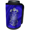 3dRose Russ Billington Designs - Art Nouveau Floral in Faux Stainless Steel Effect over blue velvet - Can Cooler Bottle Wrap (cc_219277)