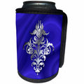 3dRose Russ Billington Designs - Photo of Damask Wallpaper Motif in Silver Effect over blue velvet - Can Cooler Bottle Wrap (cc_219279)