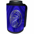 3dRose Russ Billington Designs - Photo of Art Nouveau Style Girl in Faux Silver Effect over blue velvet - Can Cooler Bottle Wrap (cc_219280)