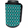 3dRose Russ Billington Patterns - Aqua and White Damask Pattern over Blue Aqua Horizontal Stripe - Can Cooler Bottle Wrap (cc_219289)