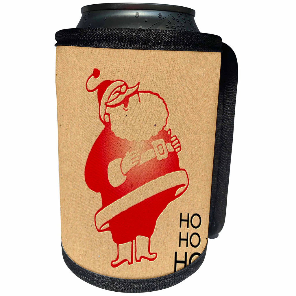 3dRose Russ Billington Designs - Retro Vintage Santa in Faux Letterpress Effect on manila Background - Can Cooler Bottle Wrap (cc_219290)