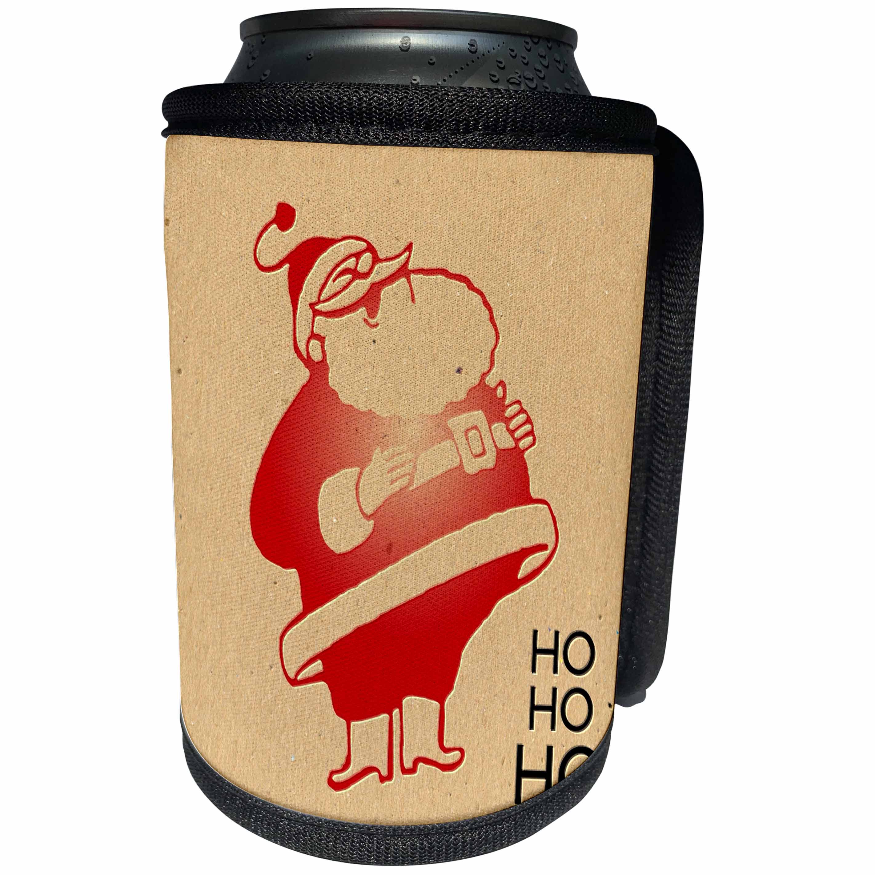 3dRose Russ Billington Designs - Retro Vintage Santa in Faux Letterpress Effect on manila Background - Can Cooler Bottle Wrap (cc_219290)