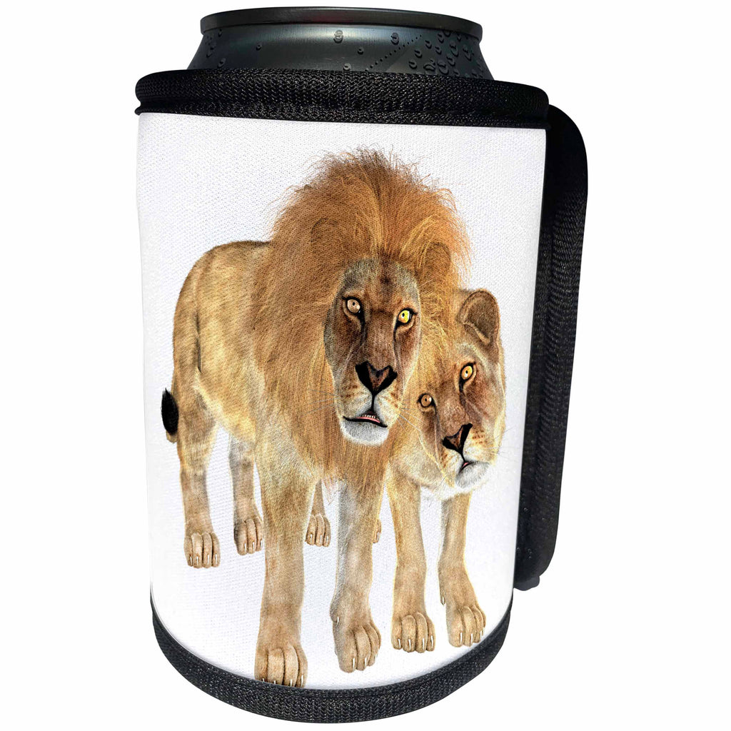 3dRose Boehm Graphics Animal - Male and Female Lion Couple - Can Cooler Bottle Wrap (cc_220938)