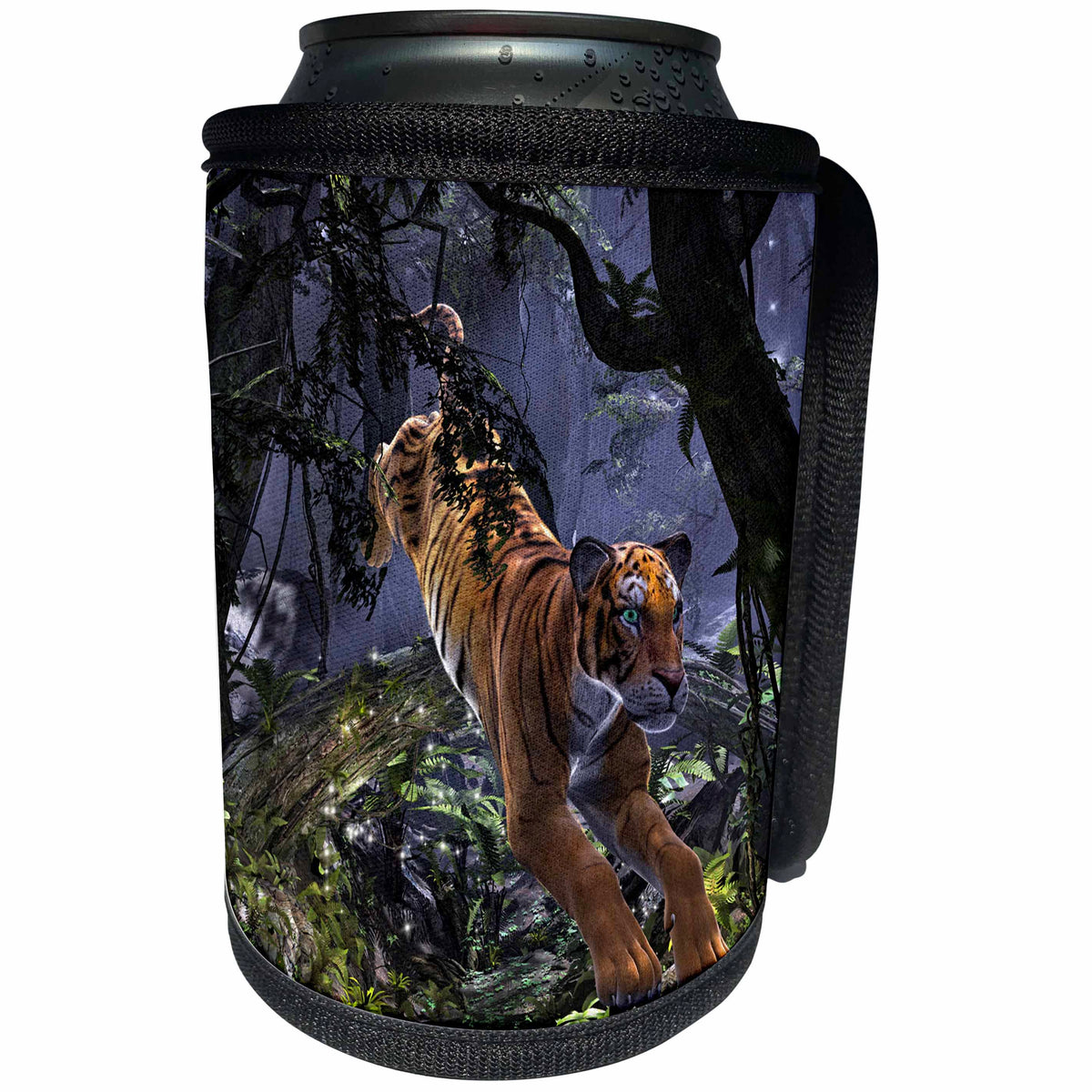 3dRose Boehm Graphics Animal - Tiger in The Night Forest - Can Cooler Bottle Wrap (cc_220941)