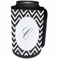 3dRose Florene - Initials - Print of Script C On Black White Chevron Stripes - Can Cooler Bottle Wrap (cc_220946)