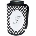 3dRose Florene - Initials - Print of Script F On Black White Chevron Stripes - Can Cooler Bottle Wrap (cc_220949)