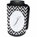 3dRose Florene - Initials - Print of Script J On Black White Chevron Stripes - Can Cooler Bottle Wrap (cc_220953)