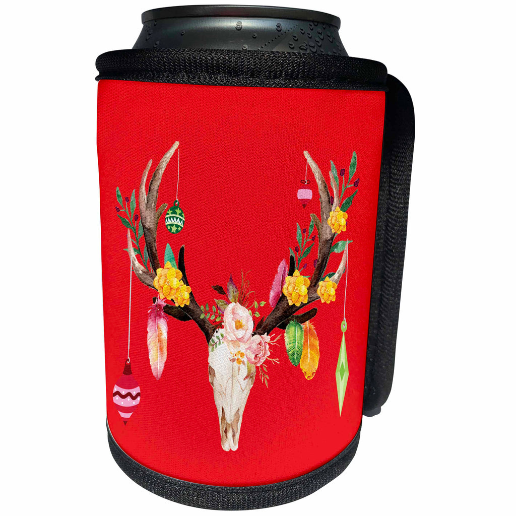 3dRose TNMGraphics Christmas - Cow skull Christmas - Can Cooler Bottle Wrap (cc_221370)