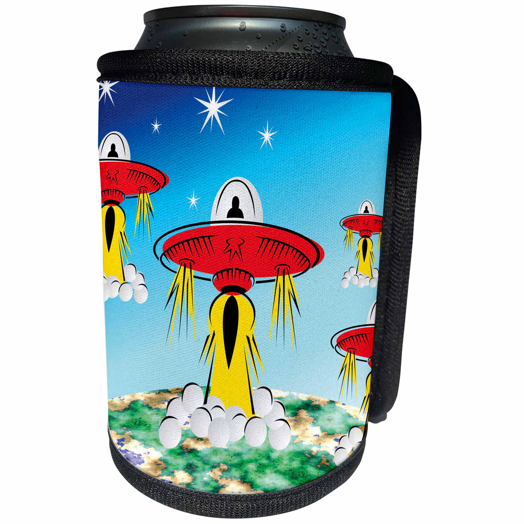 3dRose TNMGraphics Sci Fi - Flying Saucer Lift Off - Can Cooler Bottle Wrap (cc_221376)