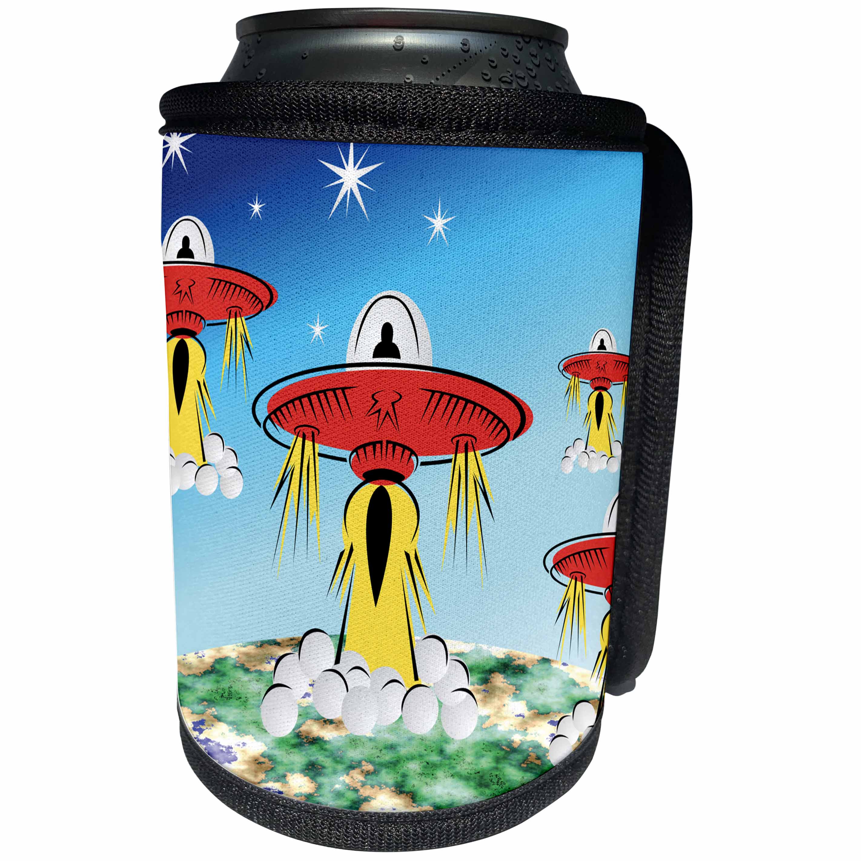 3dRose TNMGraphics Sci Fi - Flying Saucer Lift Off - Can Cooler Bottle Wrap (cc_221376)