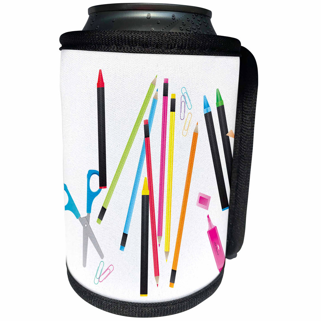 3dRose TNMGraphics School - Print of School Supplies - Can Cooler Bottle Wrap (cc_221383)