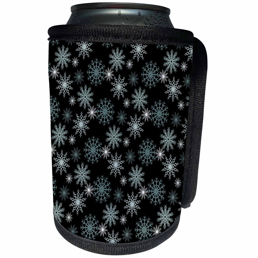 3dRose TNMGraphics Winter - Snowflakes on Black - Can Cooler Bottle Wrap (cc_221385)