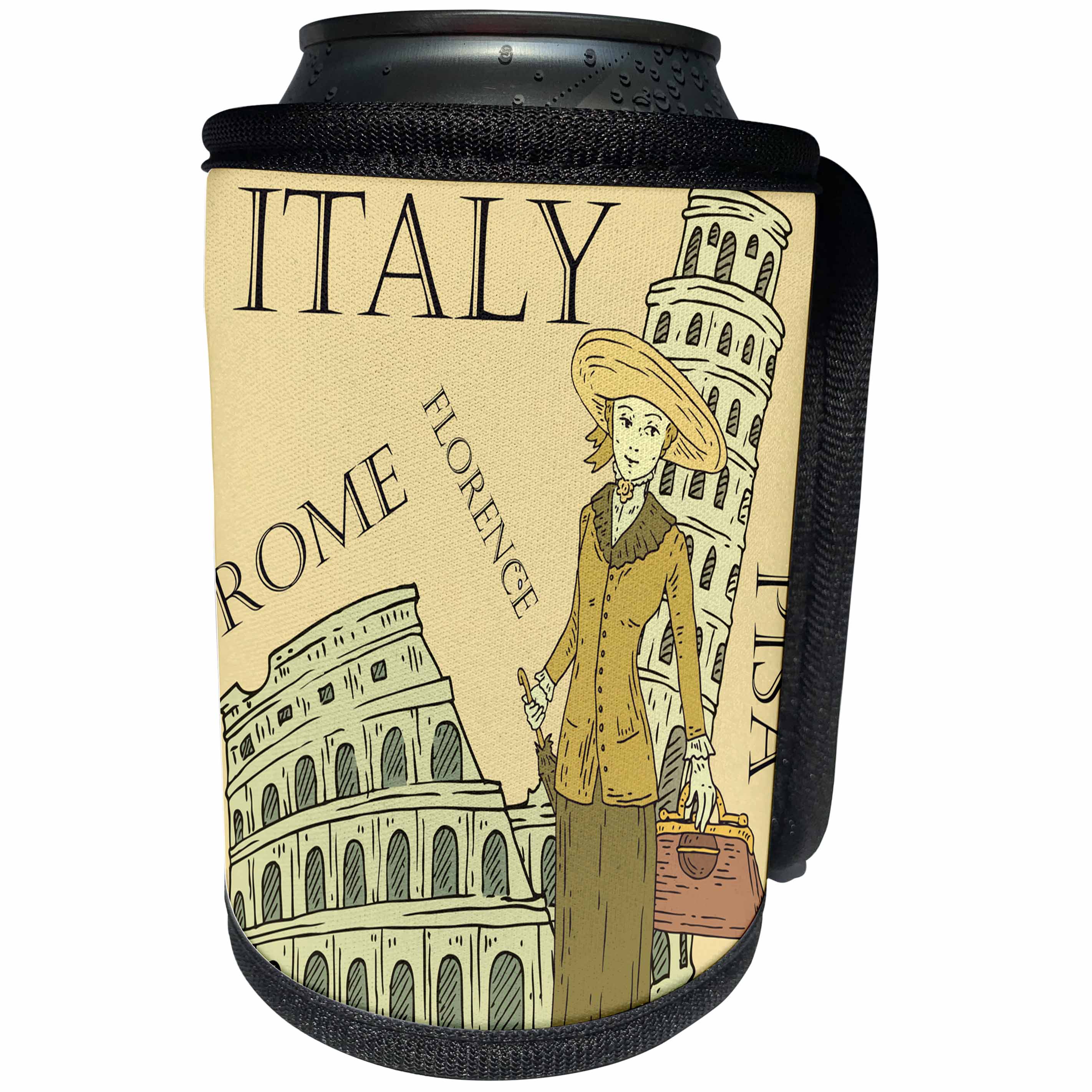 3dRose TNMGraphics Italian - Vintage Woman in Italy - Can Cooler Bottle Wrap (cc_221394)