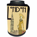 3dRose TNMGraphics London - Vintage Woman in London - Can Cooler Bottle Wrap (cc_221395)