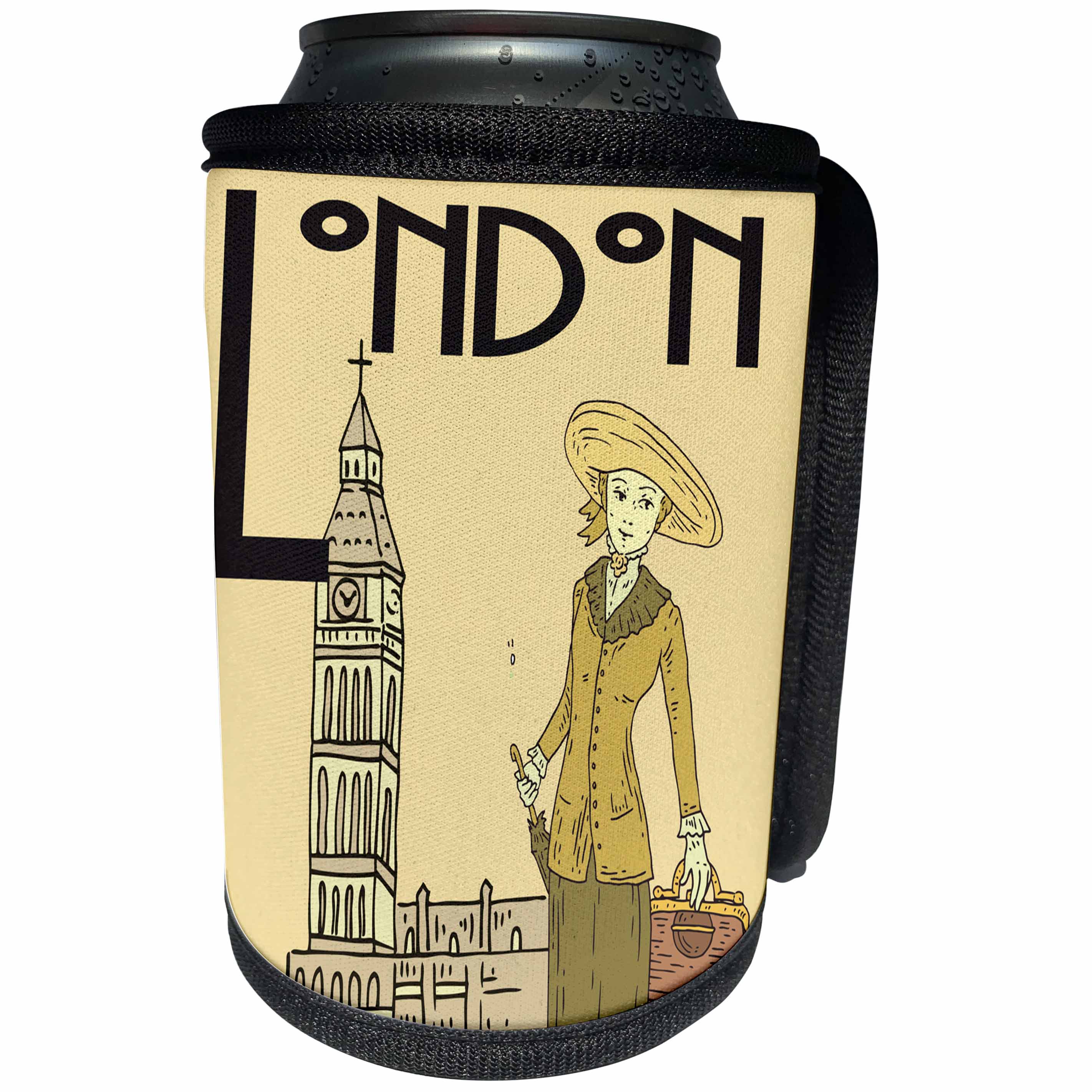 3dRose TNMGraphics London - Vintage Woman in London - Can Cooler Bottle Wrap (cc_221395)