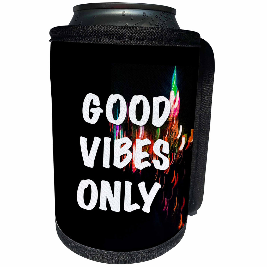 3dRose Tory Anne Collections Art - GOOD VIBES BLURRY COLORFUL NYC BACKGROUND - Can Cooler Bottle Wrap (cc_221416)