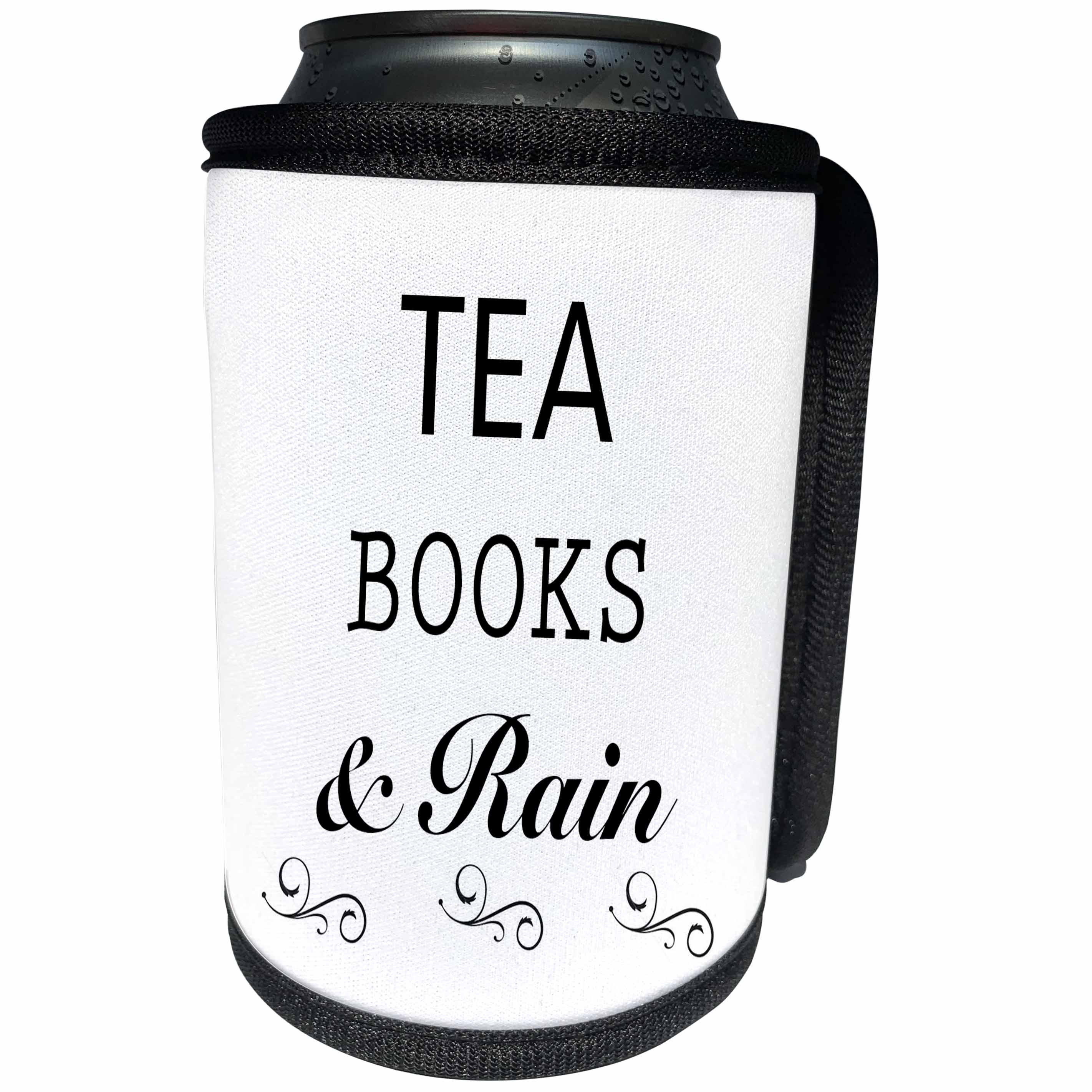 3dRose Tory Anne Collections Quotes - TEA, BOOKS AND RAIN - Can Cooler Bottle Wrap (cc_221438)
