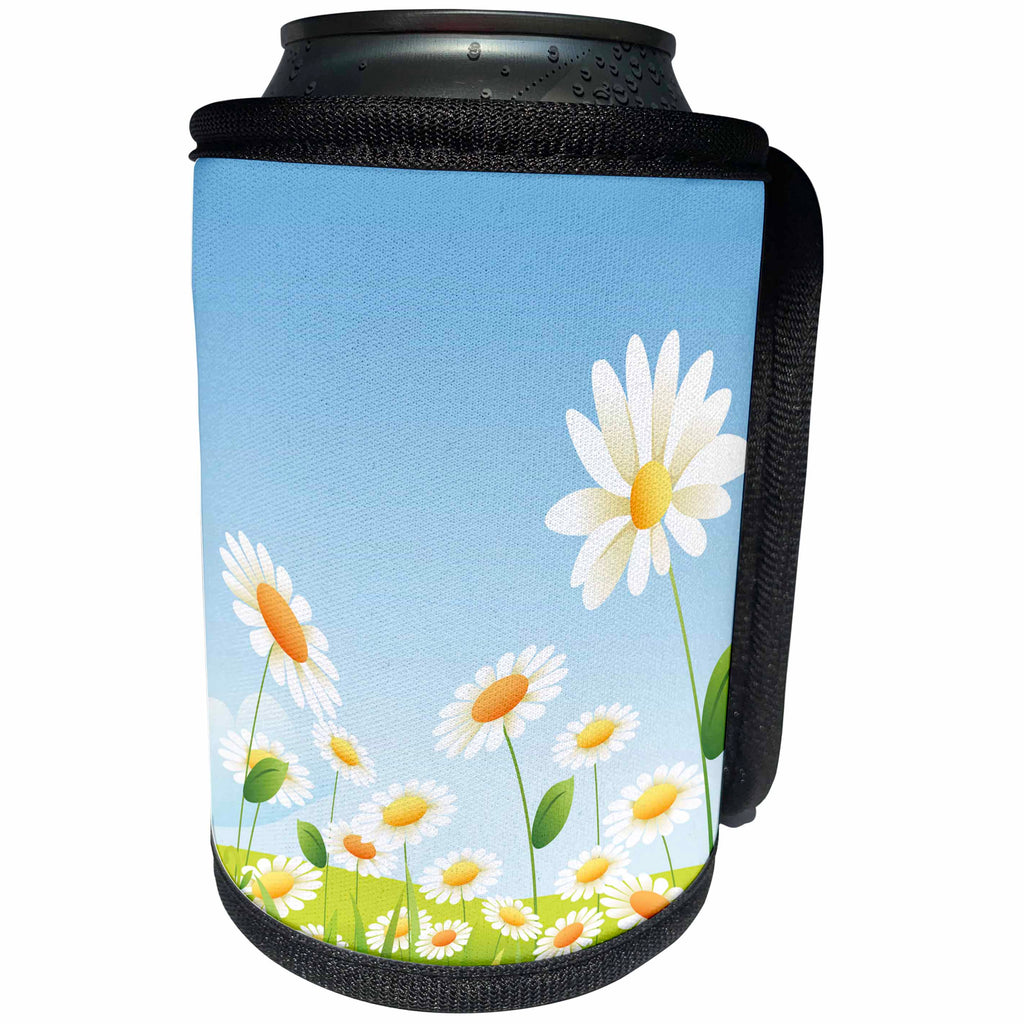 3dRose Anne Marie Baugh - Flowers - Cute Field Of White and Yellow Daisies Design - Can Cooler Bottle Wrap (cc_222420)