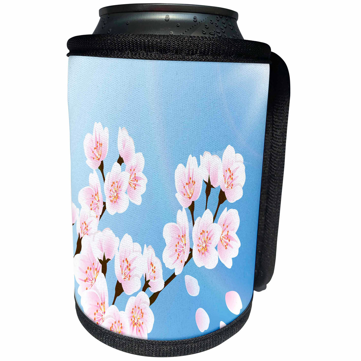 3dRose Anne Marie Baugh - Flowers - One Close Up Of A Sprig Of Cherry Blossoms - Can Cooler Bottle Wrap (cc_222426)