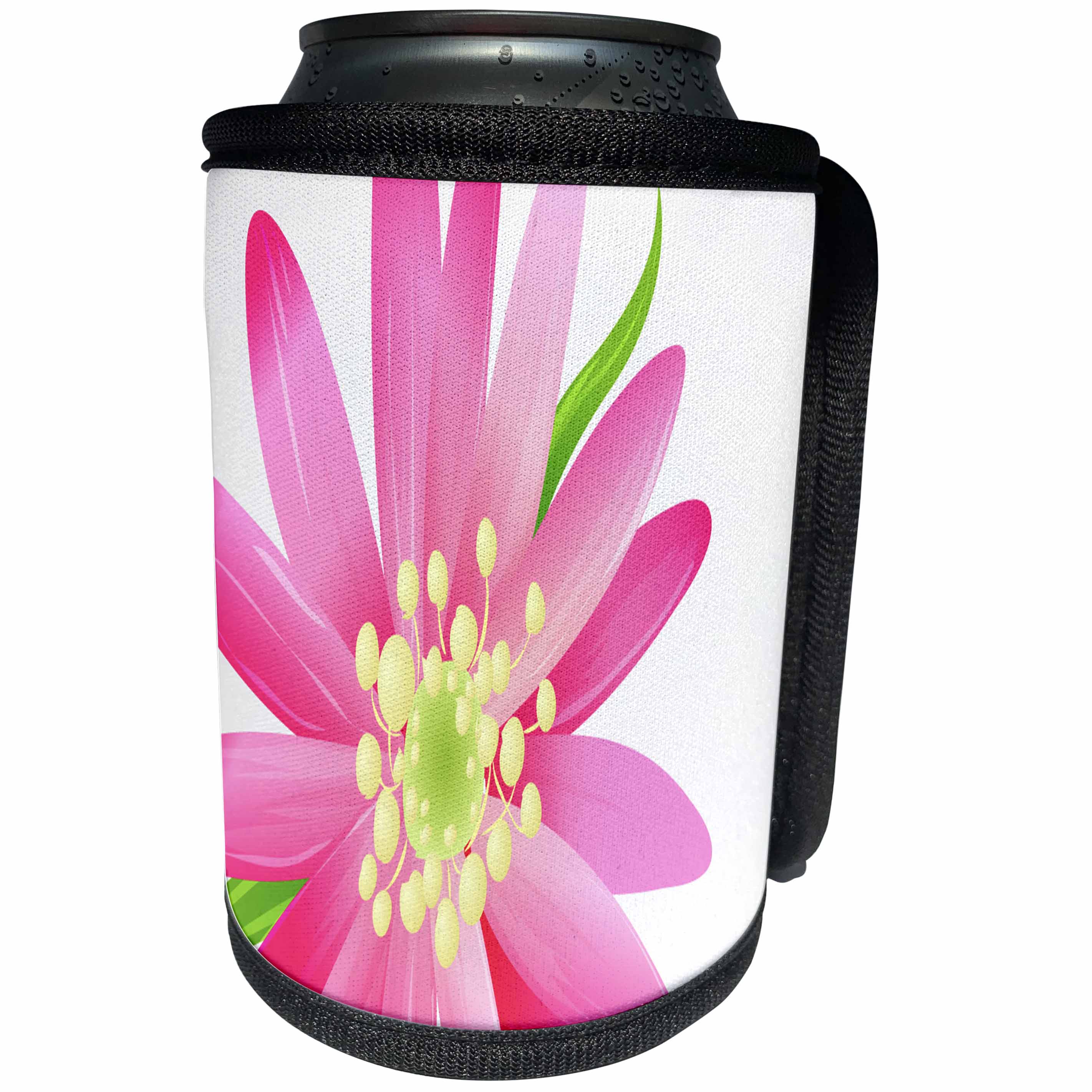 3dRose Anne Marie Baugh - Flowers - One Pretty Pink Flower With A Cream and Green Center - Can Cooler Bottle Wrap (cc_222428)