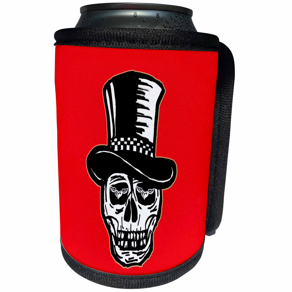 3dRose RinaPiro - Sugar Skull - Day of the Dead. Black and red. Cool image. - Can Cooler Bottle Wrap (cc_224459)