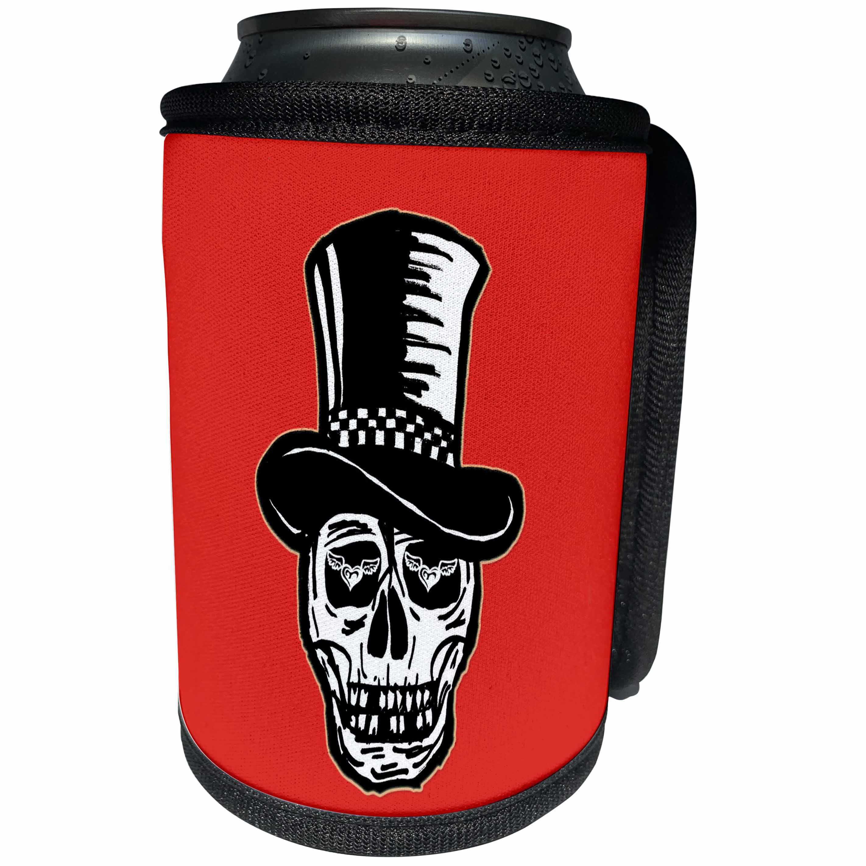 3dRose RinaPiro - Sugar Skull - Day of the Dead. Black and red. Cool image. - Can Cooler Bottle Wrap (cc_224459)