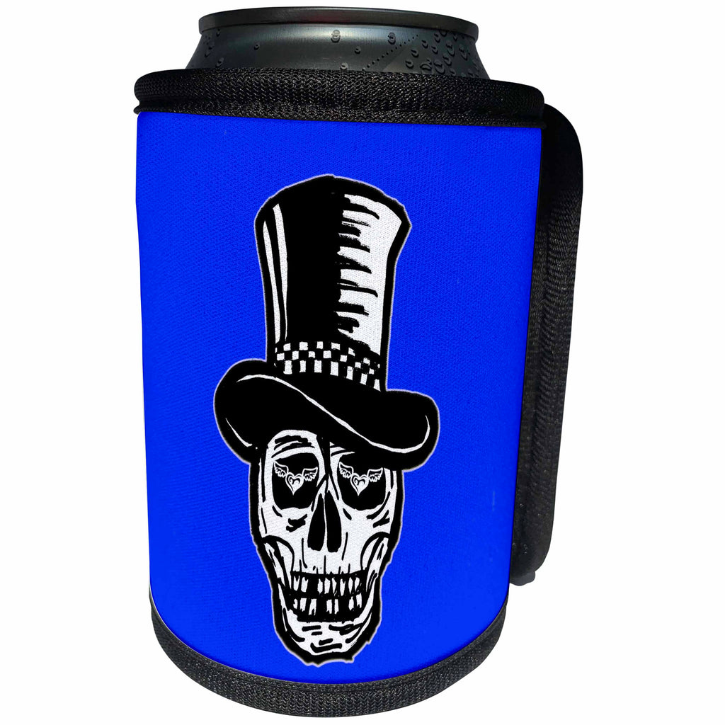 3dRose RinaPiro - Sugar Skull - Day of the Dead. Black and navy. Cool image. - Can Cooler Bottle Wrap (cc_224460)