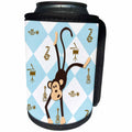 3dRose RinaPiro - Kids - Dancing Monkey. Blue. Musical Instruments. Kids Décor. Cool print. - Can Cooler Bottle Wrap (cc_224461)