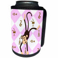 3dRose RinaPiro - Kids - Dancing Monkey. Pink. Musical Instruments. Kids Décor. Cool print. - Can Cooler Bottle Wrap (cc_224462)