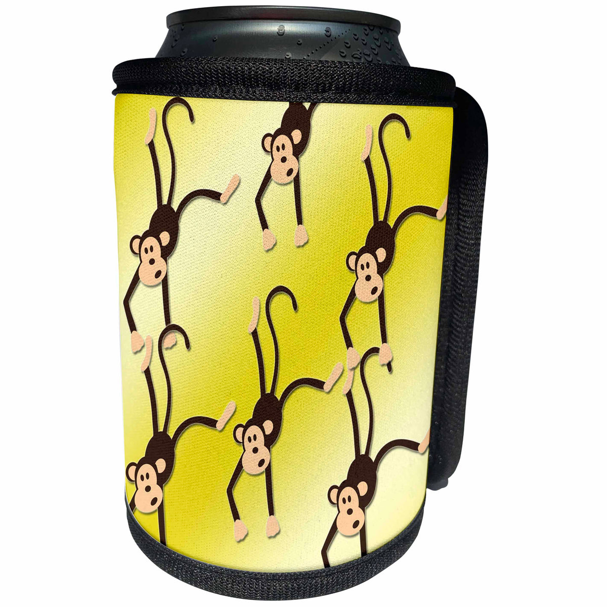 3dRose RinaPiro - Kids - Happy Monkeys. Yellow. Kids Décor. Cool print. - Can Cooler Bottle Wrap (cc_224463)