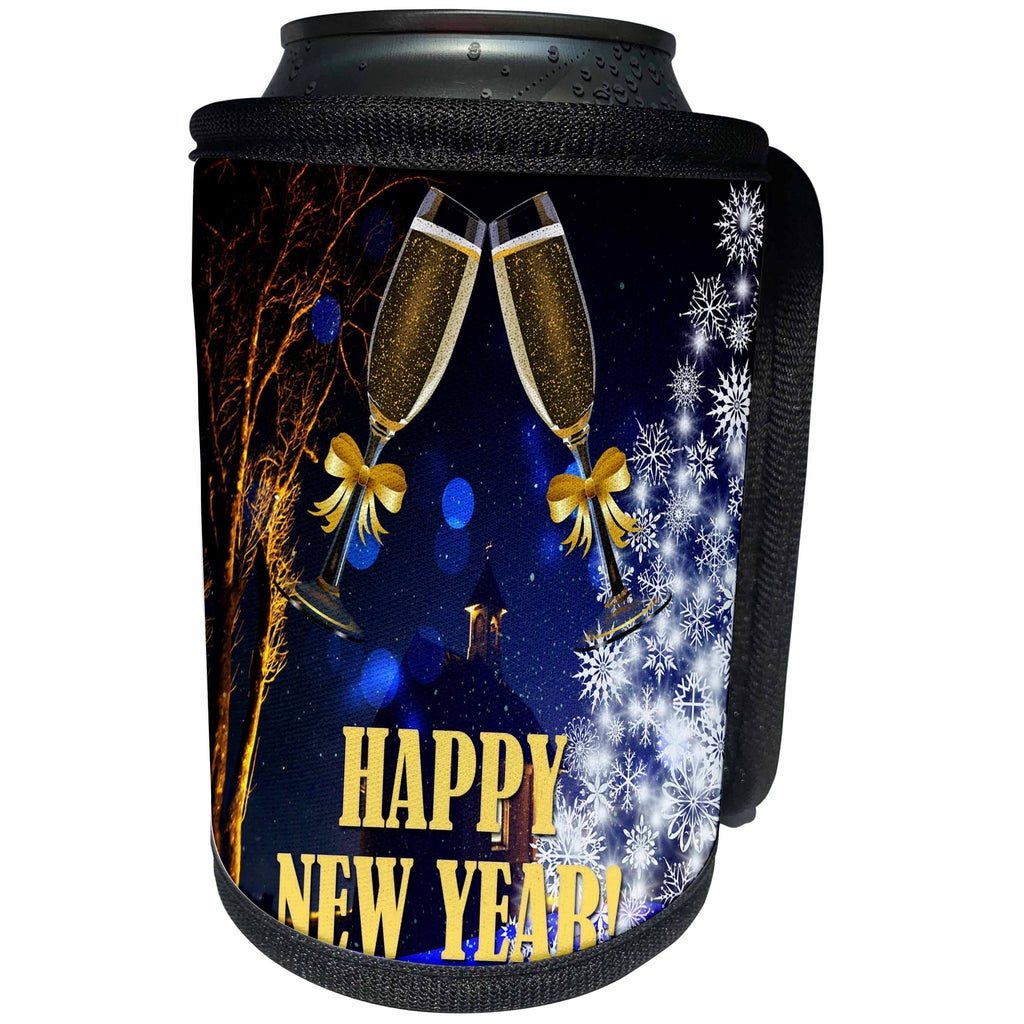 3dRose RinaPiro - New Year - Happy New Year. Cool Image. White tree. Best wishes. - Can Cooler Bottle Wrap (cc_224464)