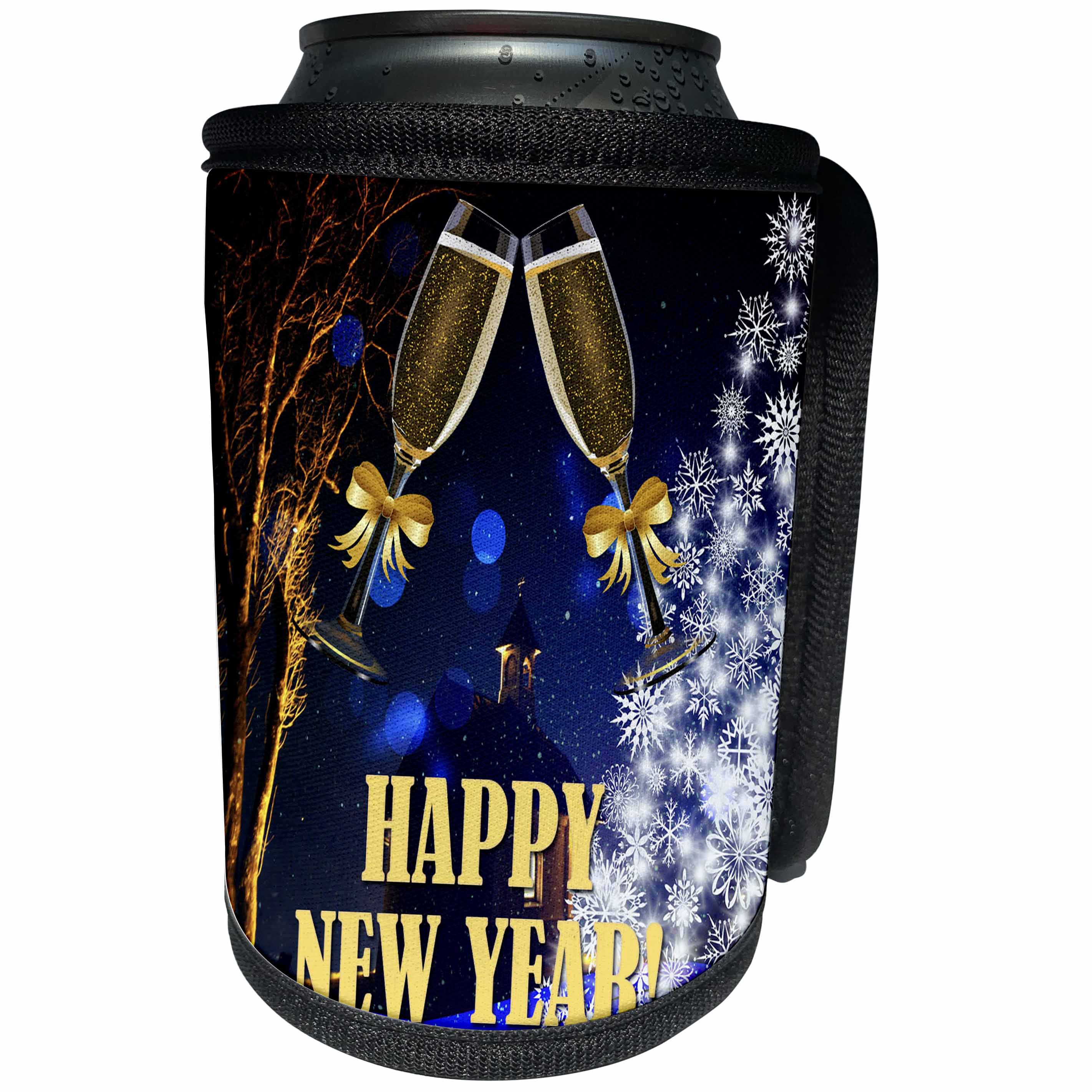 3dRose RinaPiro - New Year - Happy New Year. Cool Image. White tree. Best wishes. - Can Cooler Bottle Wrap (cc_224464)