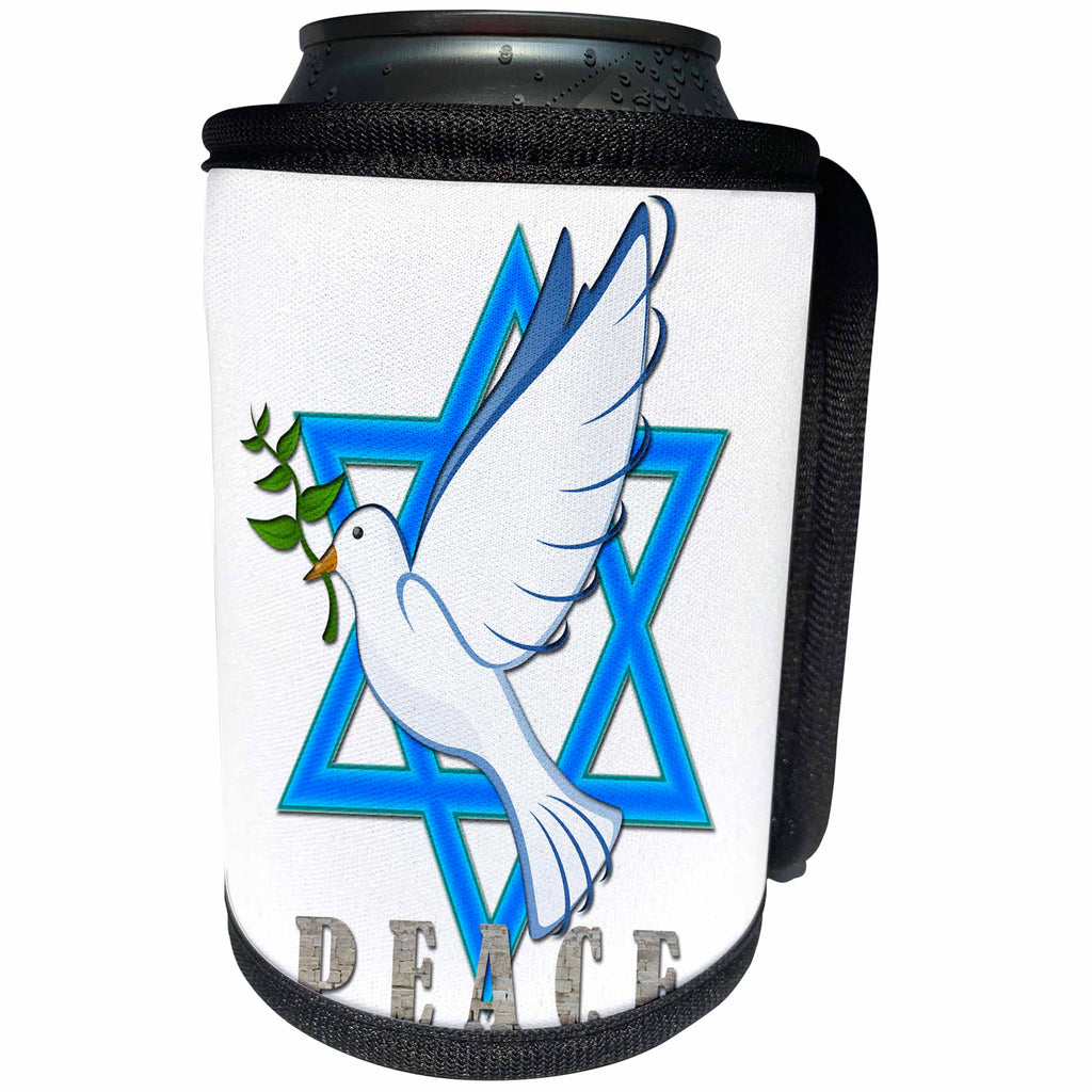 3dRose RinaPiro - Jewish Quotes - Peace. Star of David. Love Israel. - Can Cooler Bottle Wrap (cc_224465)