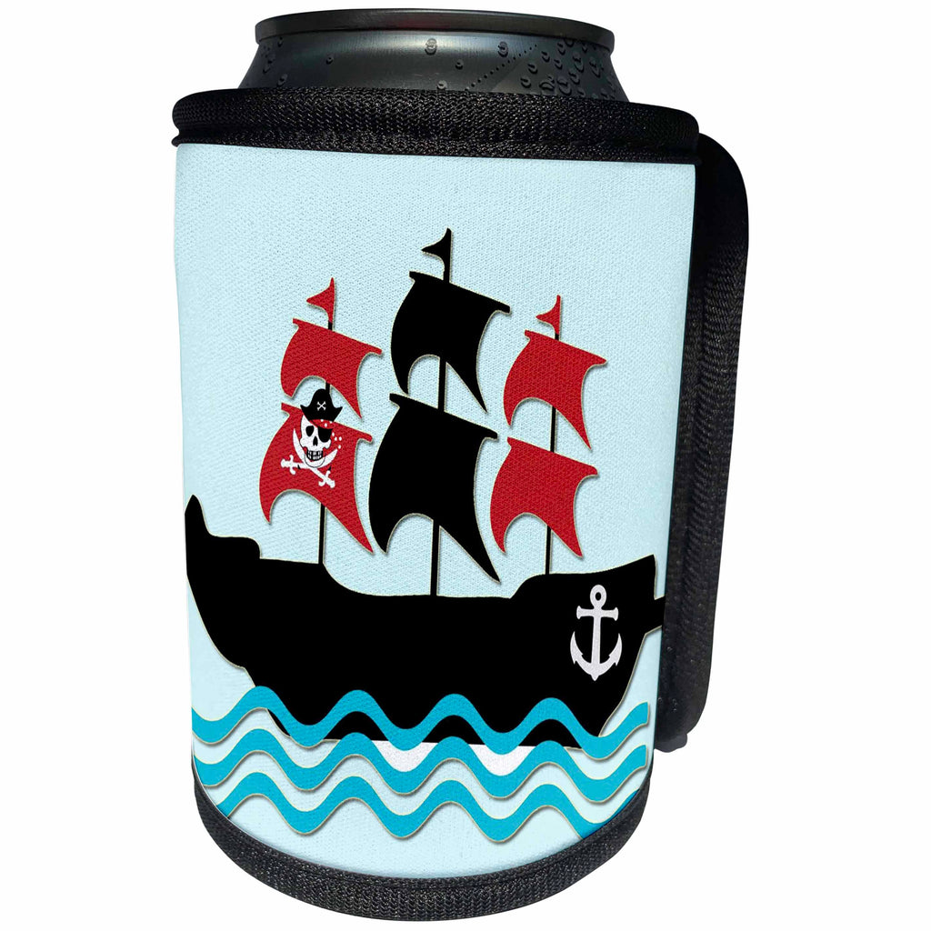 3dRose RinaPiro - Kids - Pirate boat. Kids décor. Blue. - Can Cooler Bottle Wrap (cc_224466)