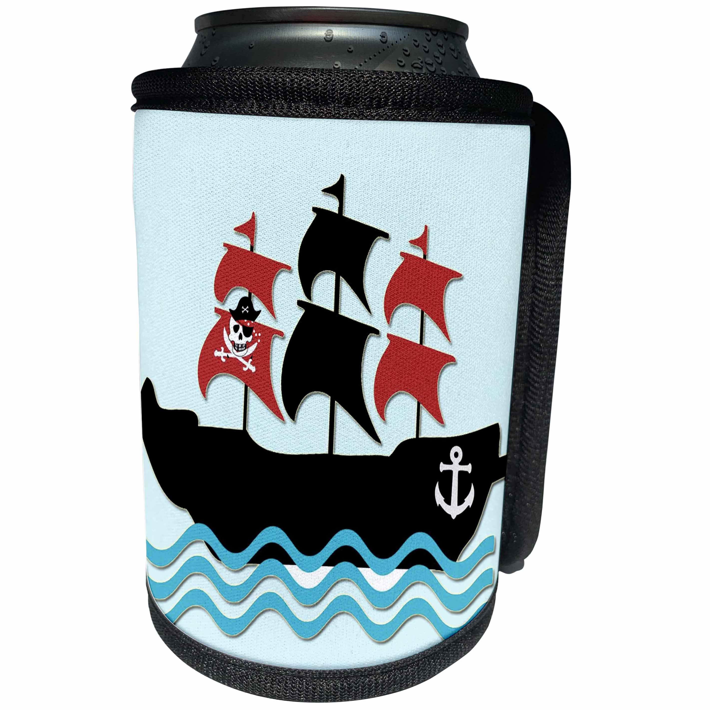 3dRose RinaPiro - Kids - Pirate boat. Kids décor. Blue. - Can Cooler Bottle Wrap (cc_224466)