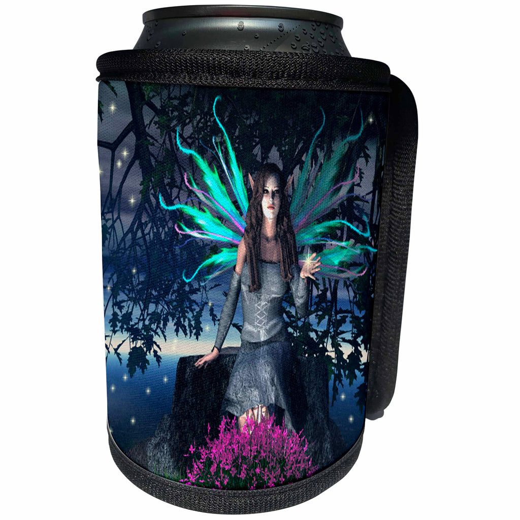 3dRose WhiteOak Art Designs Fairy Prints - This Moment A Fairy sitting on a stump - Can Cooler Bottle Wrap (cc_22523)