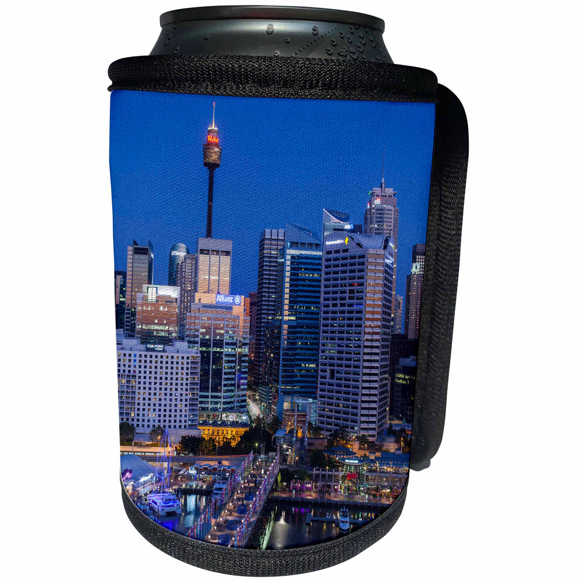 3dRose Danita Delimont - Australia - Australia, Sydney, Darling Harbor, and Pyrmont Bridge, elevated view - Can Cooler Bottle Wrap (cc_226381)