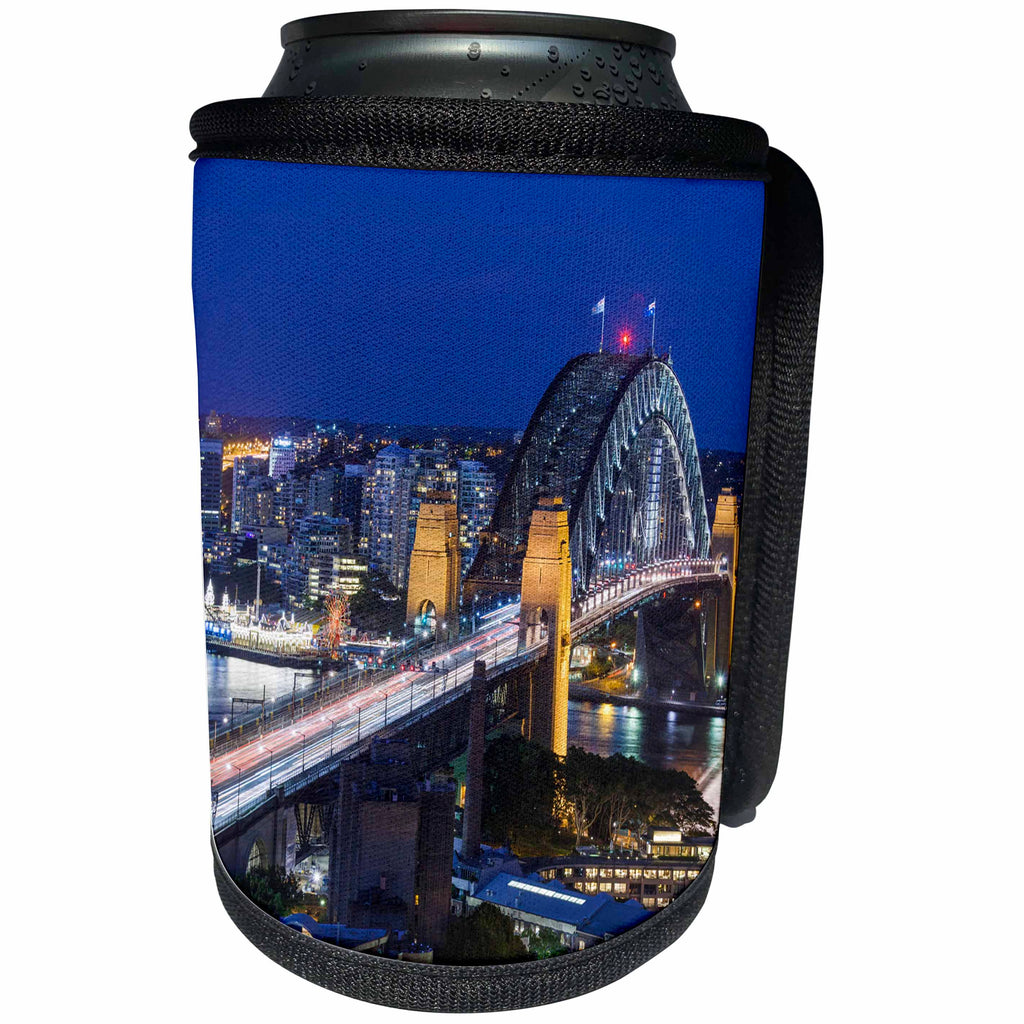 3dRose Danita Delimont - Australia - Sydney, Rocks area, Sydney Harbor Bridge, elevated view - Can Cooler Bottle Wrap (cc_226382)