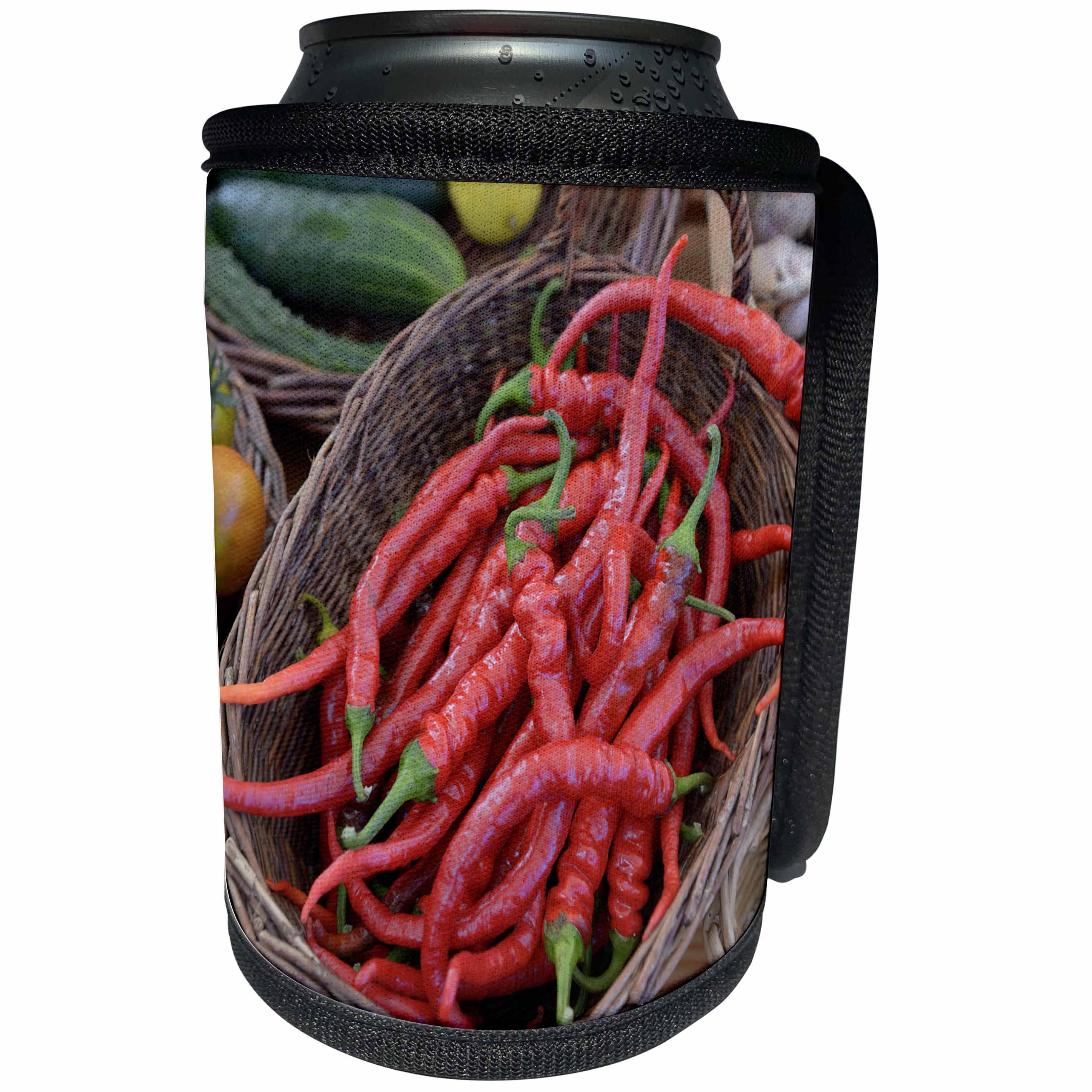 3dRose Danita Delimont - Canada - Canada, British Columbia, Salt Spring Island. Red hot peppers - Can Cooler Bottle Wrap (cc_226878)