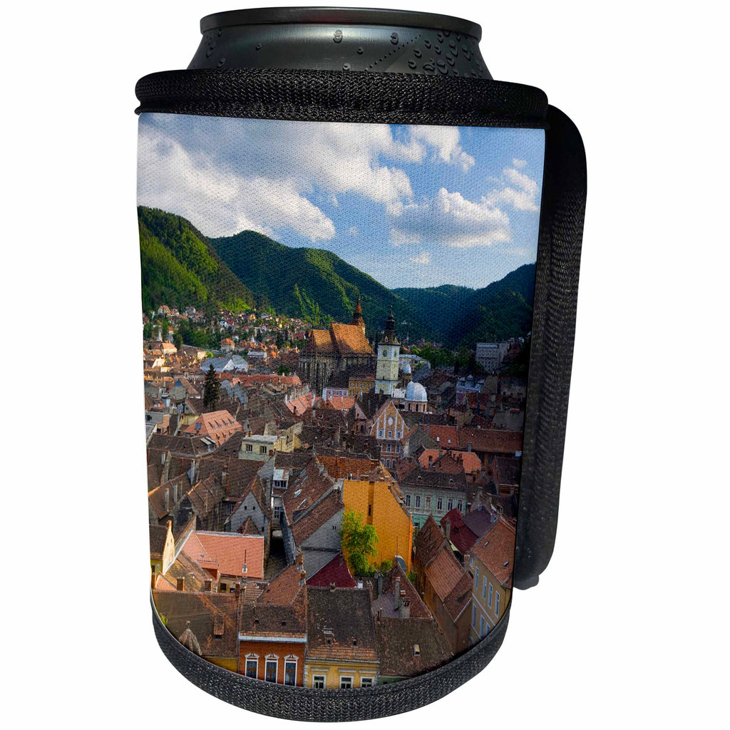 3dRose Danita Delimont - City - View over Brasov, Transylvania, Romania - Can Cooler Bottle Wrap (cc_227863)