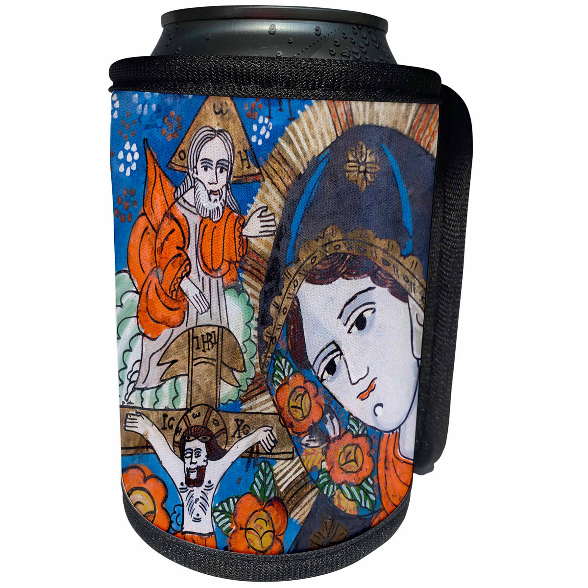 3dRose Danita Delimont - Religion - Romania, Transylvania, Sibiel, glass icon of The Virgin Mary - Can Cooler Bottle Wrap (cc_227897)