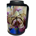 3dRose Danita Delimont - Butterflies - Glasswing Butterfly and Orchid - Can Cooler Bottle Wrap (cc_228383)