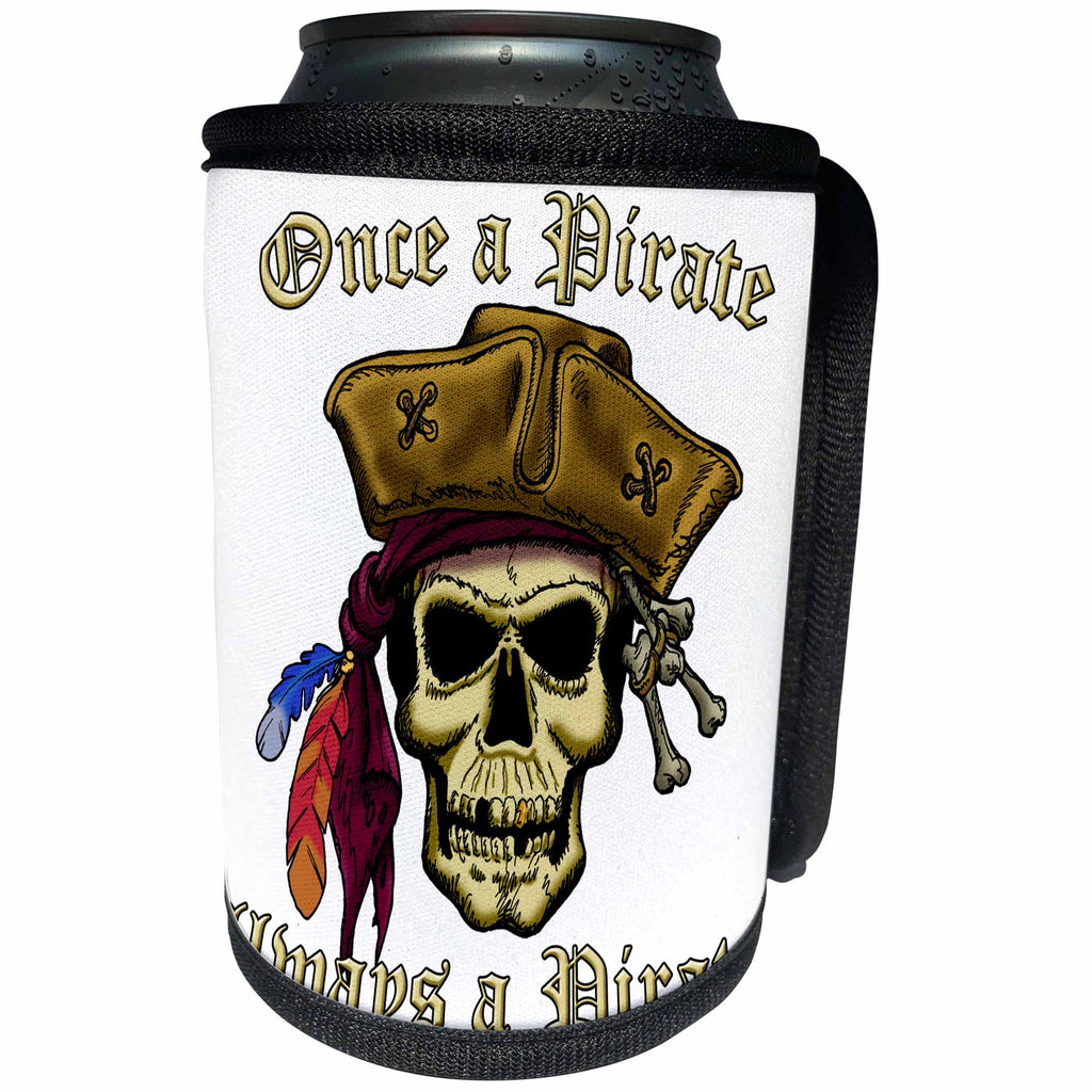 3dRose Jack of Arts Pirates - PIRATE SKULL WITH Once a Pirate - Can Cooler Bottle Wrap (cc_22840)