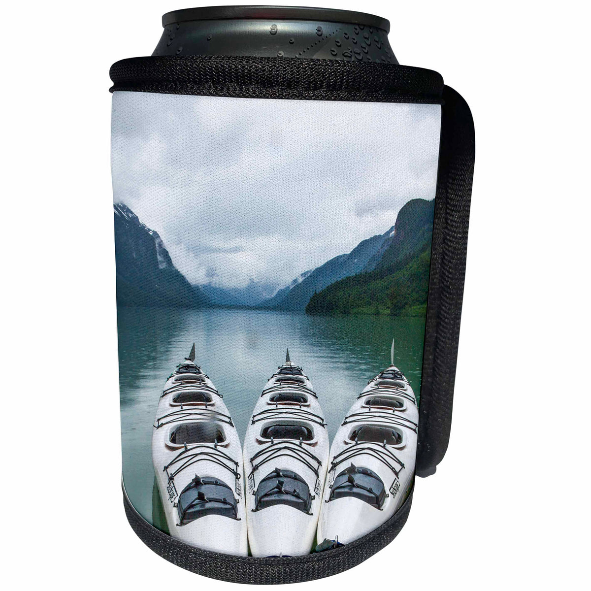 3dRose Danita Delimont - boats - Chilkoot Lake, Kayaks at the Dock Haines, Alaska. - Can Cooler Bottle Wrap (cc_229502)