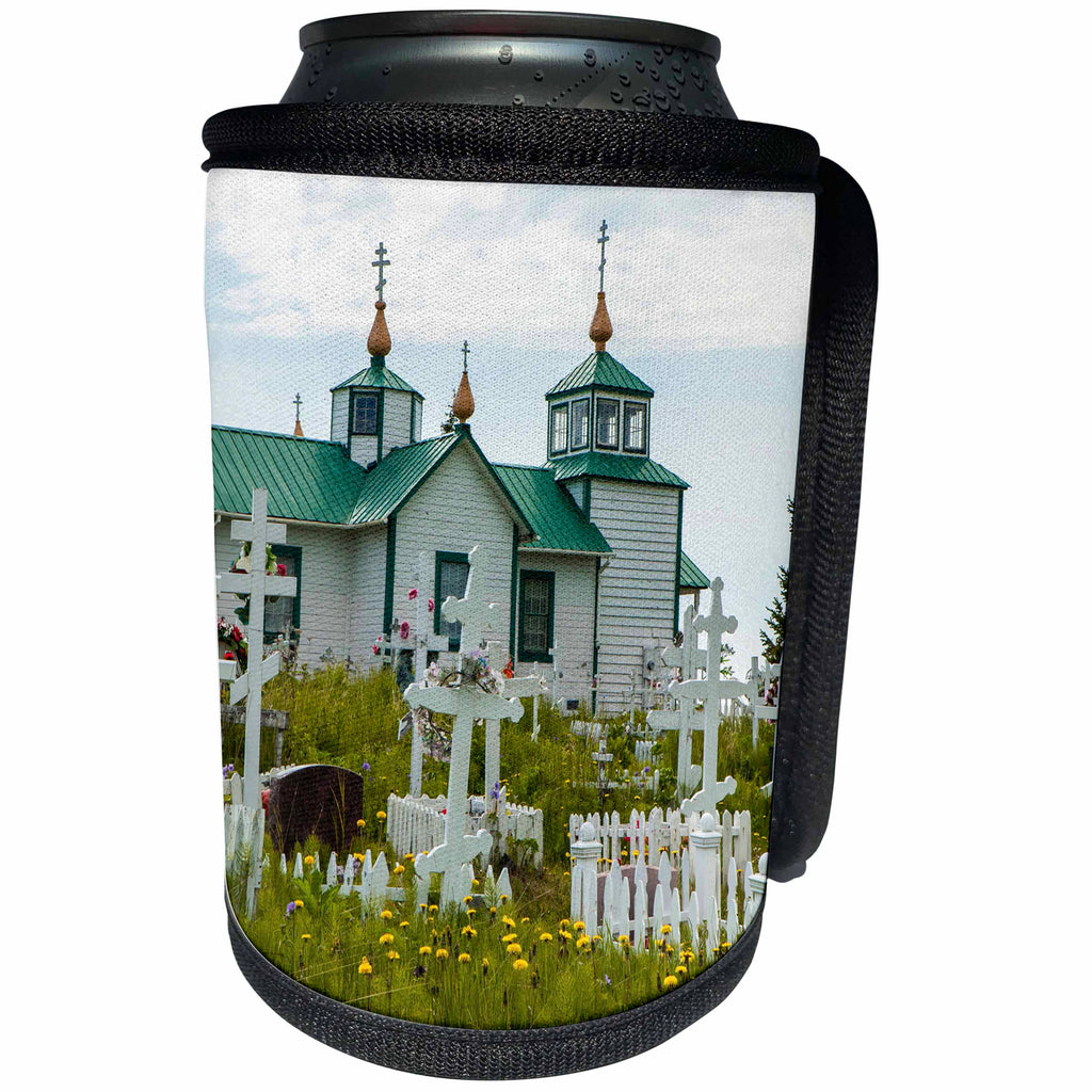 3dRose Danita Delimont - Church - Alaska, Kenai Peninsula. Russian Orthodox church at Ninilchik. - Can Cooler Bottle Wrap (cc_229503)