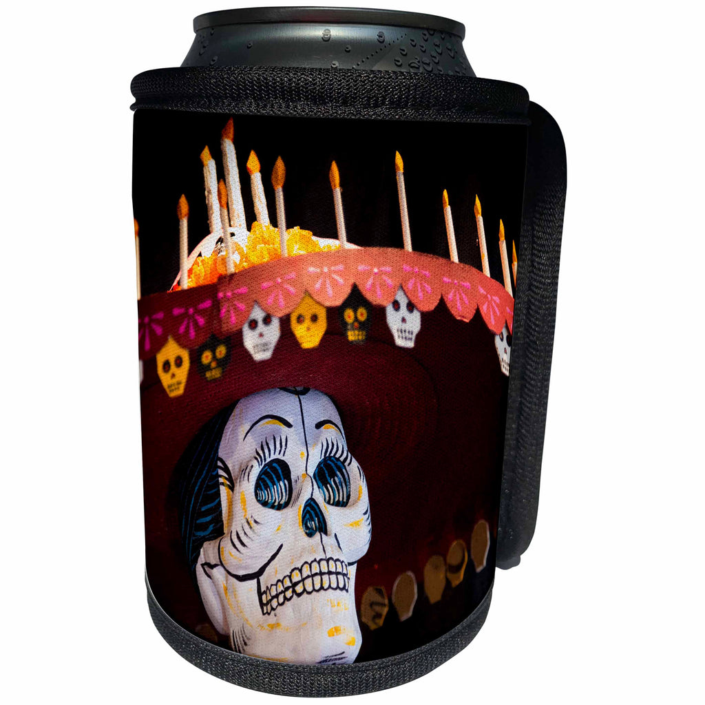 3dRose Danita Delimont - Doll - Arizona, Phoenix, Desert Botanical Garden. Skeleton wearing a hat. - Can Cooler Bottle Wrap (cc_229529)