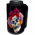 3dRose Danita Delimont - Doll - Arizona, Phoenix. Art of skeleton with hair made of flowers. - Can Cooler Bottle Wrap (cc_229530)
