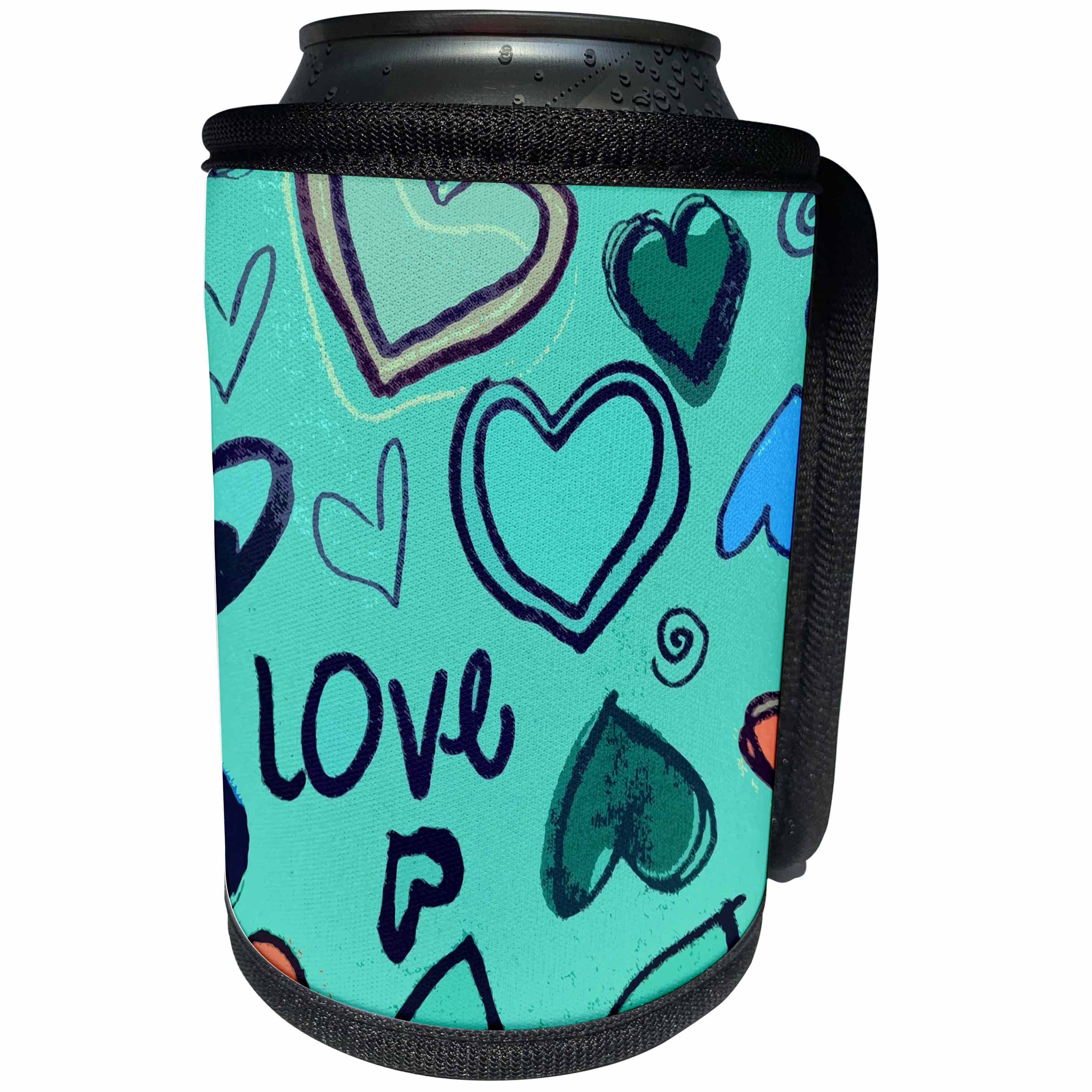 3dRose Florene Childrens Art - Love In aqua - Can Cooler Bottle Wrap (cc_23105)